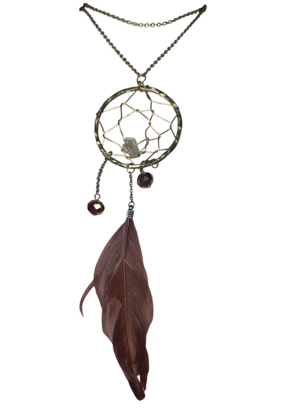 Long Dream Catcher matte gold necklace